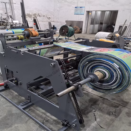 Macchina per tagliare e cucire sacchetti di riso intrecciati